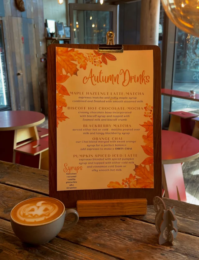 Autumn is here and with it comes a brand new specials menu with some warming hot chocolates, classic pumpkin spice lattes and many more. Now serving at both sites come down and enjoy !!